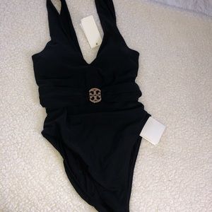 Tory Burch Miller Plunge Black Swimsuit